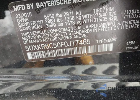 2015 BMW X5 xDrive50I z USA, uszkodzony, nr VIN 5UXKR6C50F0J77485